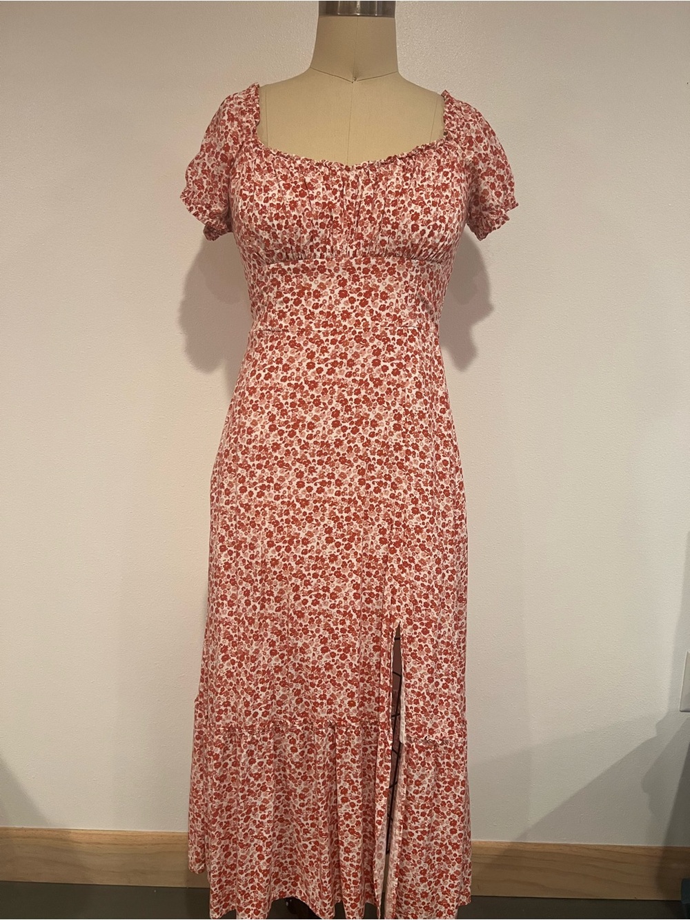 Hollister Floral Mini Dress Size S Rust Red & White Cottagecore Y2K